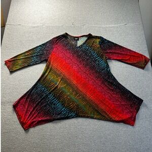 Jostar Womens Tunic Top Animal Multicolor Abstract Stretch 3/4 Sleeve Made USA